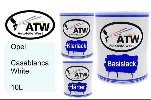 Opel, Casablanca White, 10L: 1L Lackdose + 1L Klarlack + 500ml Härter - Set, von ATW Autoteile West.